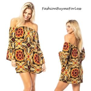 Mustard Plaid Gypsy Bell Sleeve Tunic Sweater Top